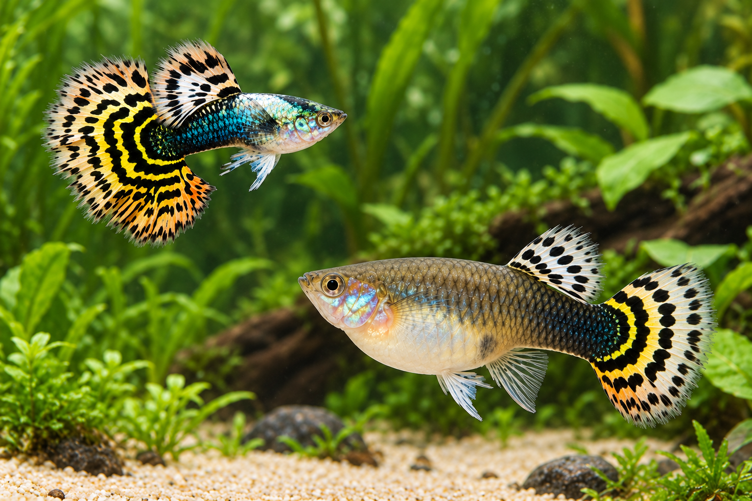 Guppy mosaico tigre amarillo de media luna, tamaño XL - GP-035