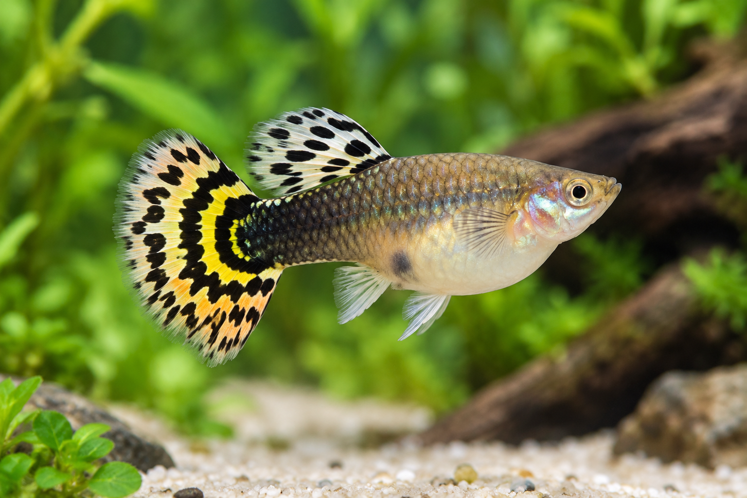 Yellow Tiger Halfmoon Mosaic Guppy, XL Size - GP-035 · Female