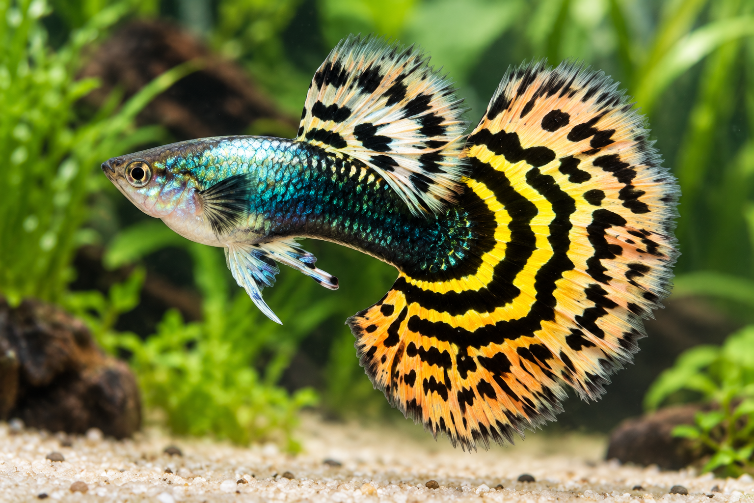 Yellow Tiger Halfmoon Mosaic Guppy, XL Size - GP-035 · Male