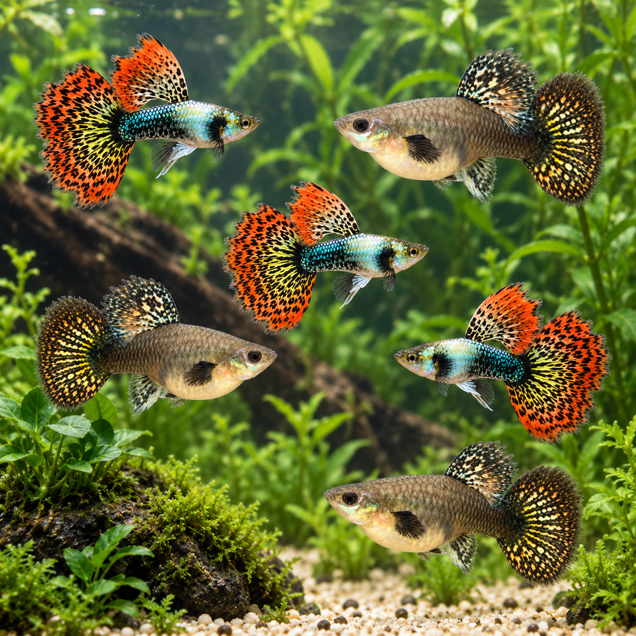 Guppy Dragón Rojo de dorsal alto, Tamaño XL