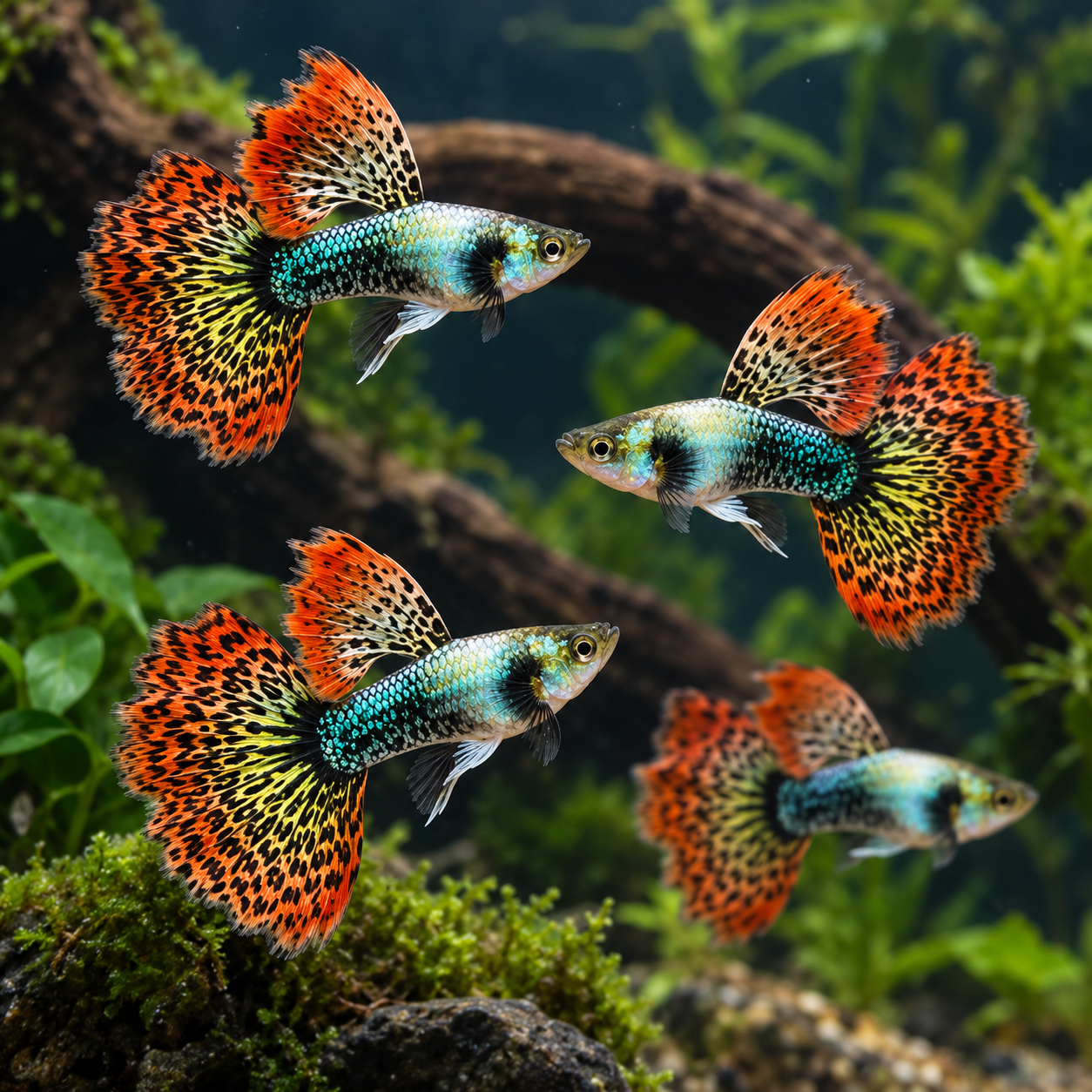 Guppy Dragón Rojo de dorsal alto, Tamaño XL · Macho